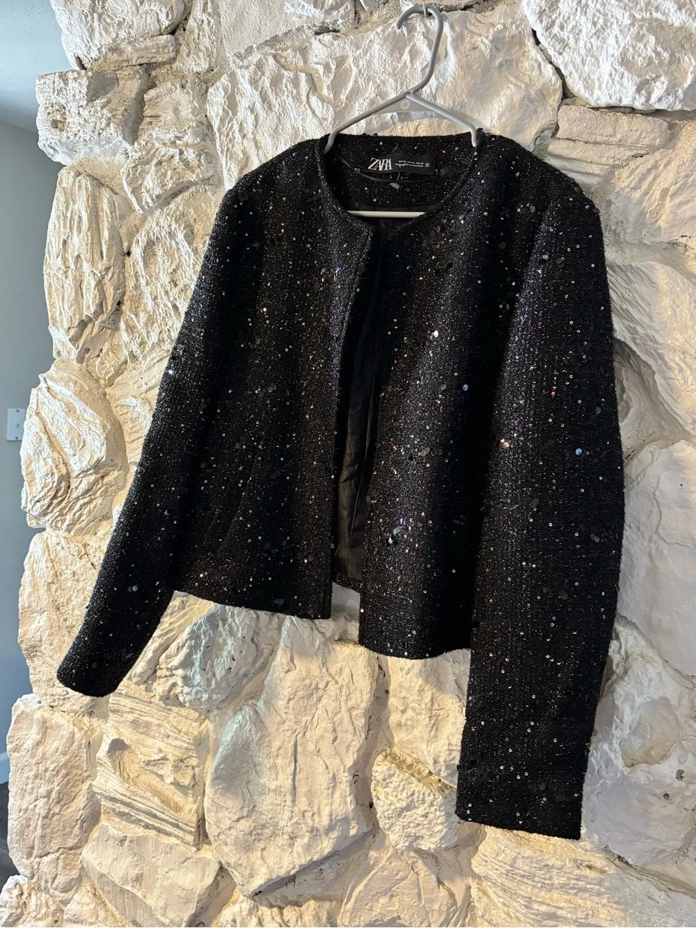 Zara Black Sequin Cropped Blazer
